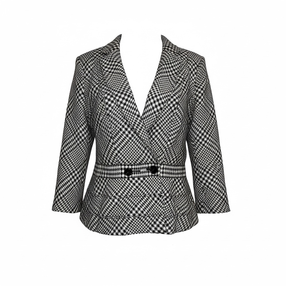 White House Black Market Black & White burgundy Houndstooth Blazer SZ 12